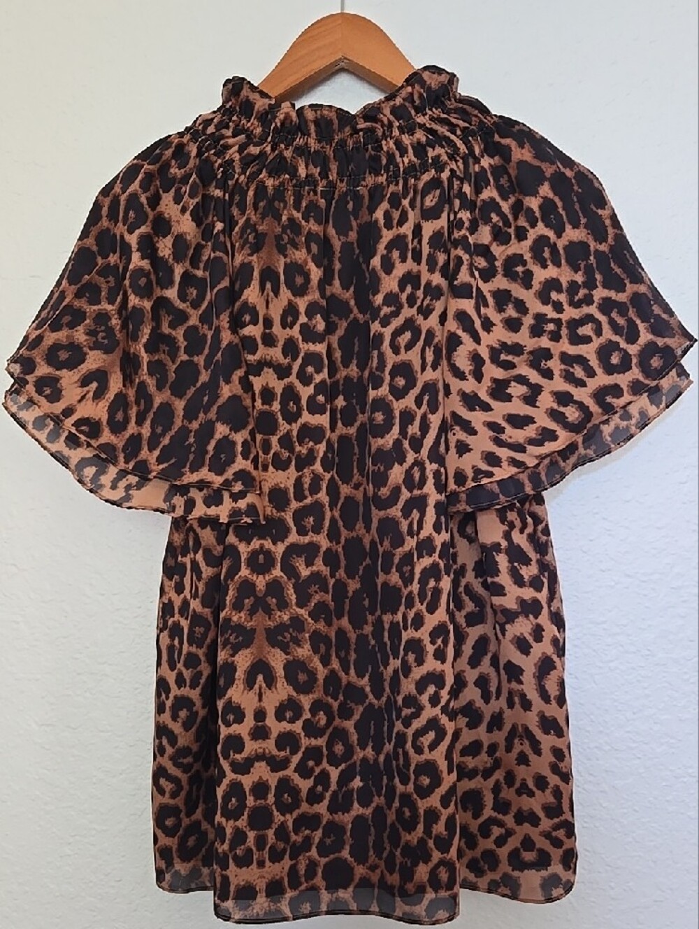 THML Leopard-Print Double Tie-Neck Blouse With Ruffle Sleeves - Picture 7 of 11